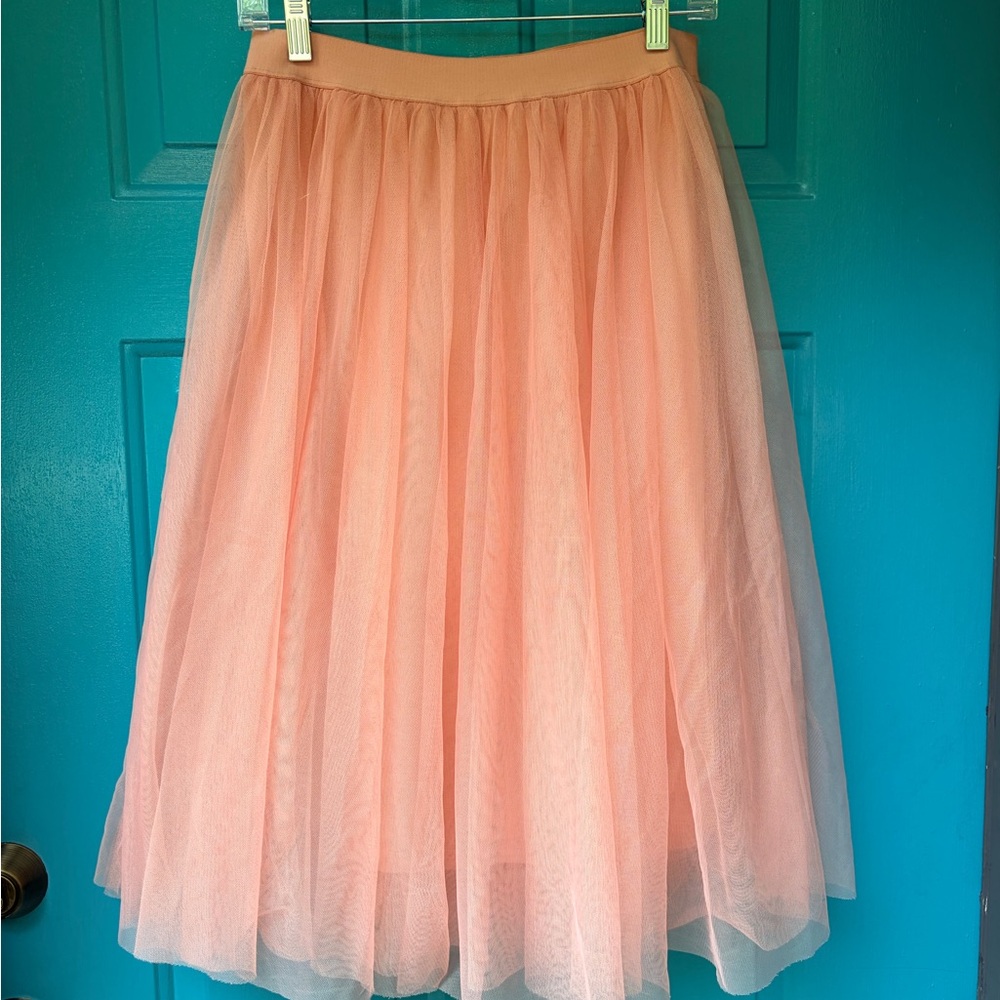 Pink Tulle Midi Skirt - Lightweight Layered Women’s Skirt